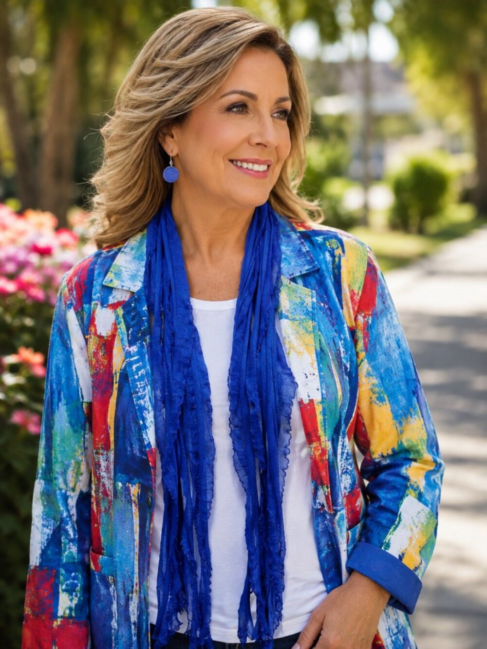 Royal Blue Silver Edge Flutter Scarf Lightweight Women Accessory